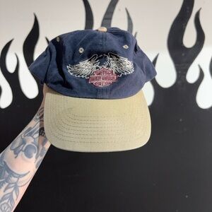 Vintage Harley-Davidson Blue and Beige Hat